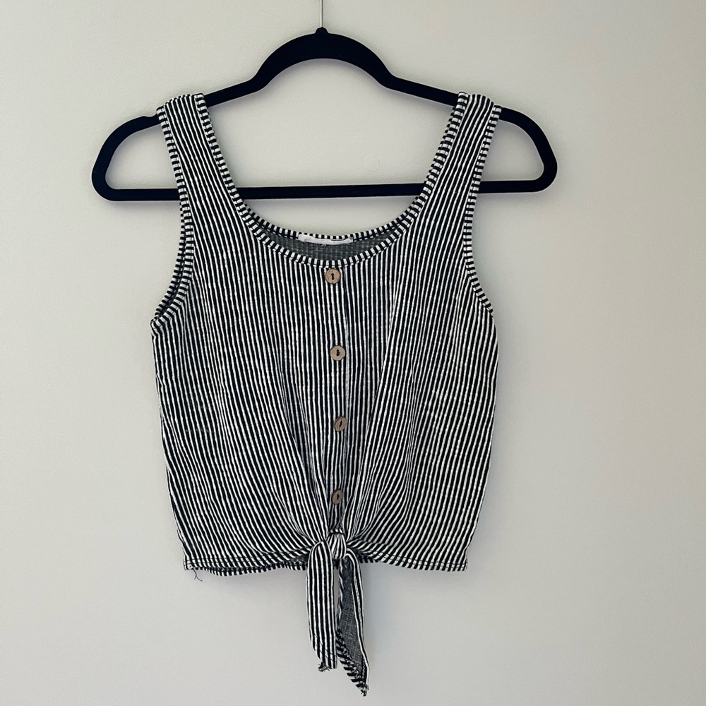 Black and White Stripes Tank Top w Tie